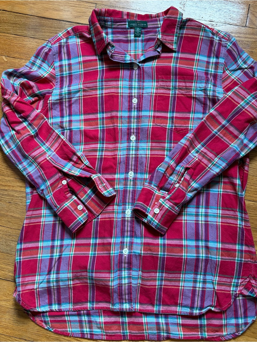 Lauren Ralph Lauren Red Plaid Flannel Button-Down Shirt Size Medium
